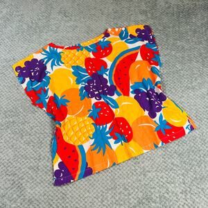 Vintage ECCOTOO Colorful Fruit Pattern Abstract Short Slv Tunic Top XL Funky